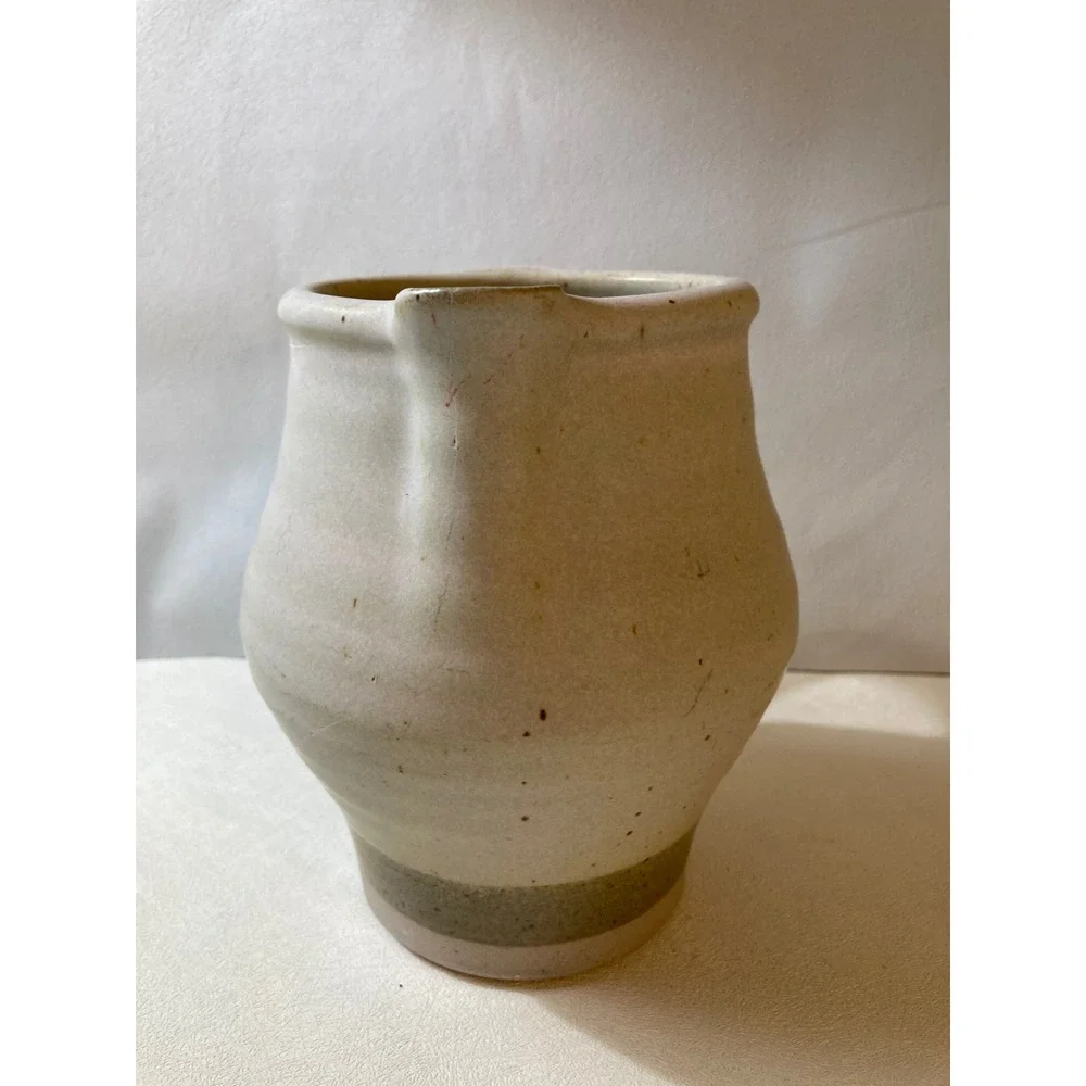 Vintage Studio Pottery Pitcher Hand Painted Peach Fruit Stoneware Creamer 5.5in